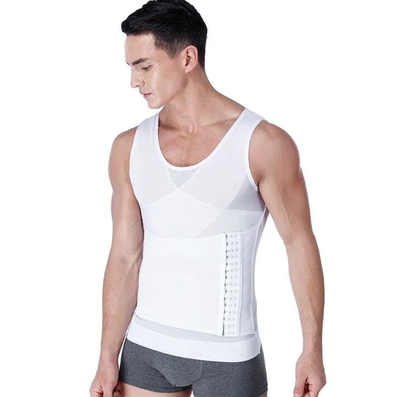 Men Slimming Compression Body Shaper Corset Vest With Side Hooks Waist Trainer