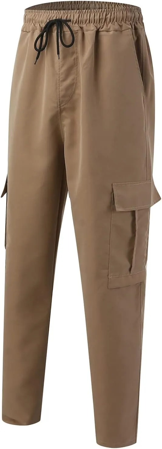 Mens Sweatpants with Pockets Big and Tall Long Pants Trousers Men's Cargo Sweatpants Adjustable Bungee Cord Open Bottom
