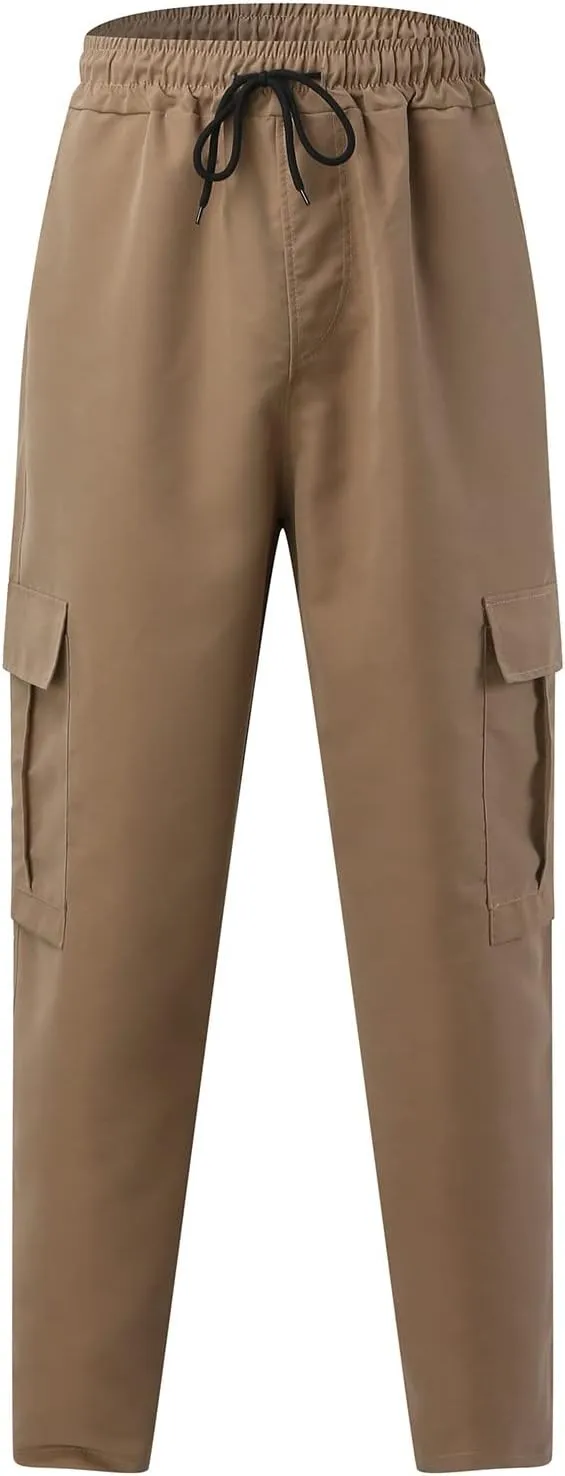 Mens Sweatpants with Pockets Big and Tall Long Pants Trousers Men's Cargo Sweatpants Adjustable Bungee Cord Open Bottom