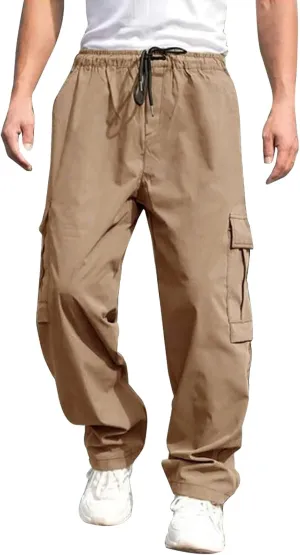 Mens Sweatpants with Pockets Big and Tall Long Pants Trousers Men's Cargo Sweatpants Adjustable Bungee Cord Open Bottom