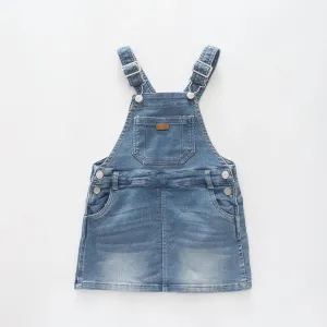 Mid Blue, Girls Denim Pinafore