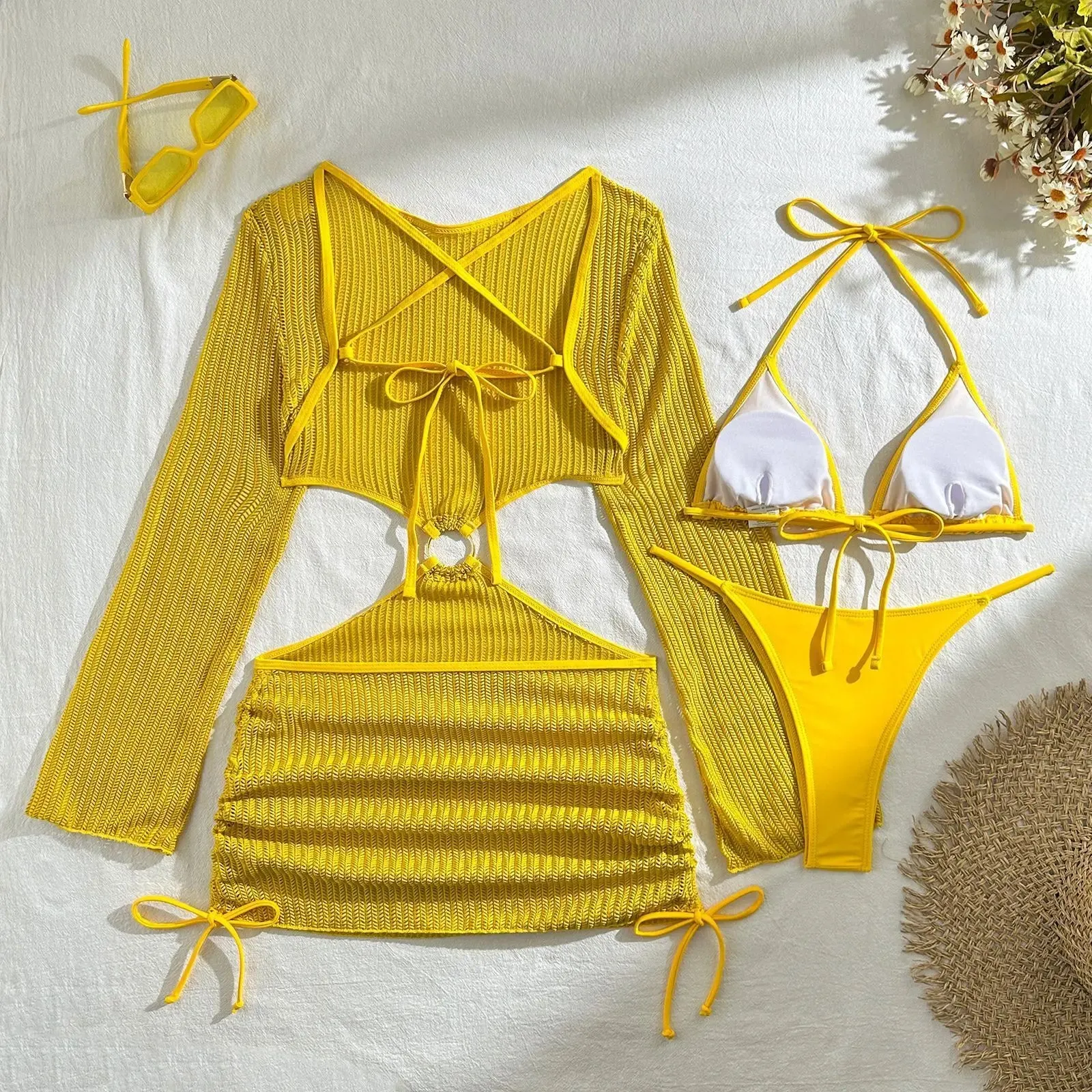 Ms.Brazil  Yellow Three-Piece Swimwear Set