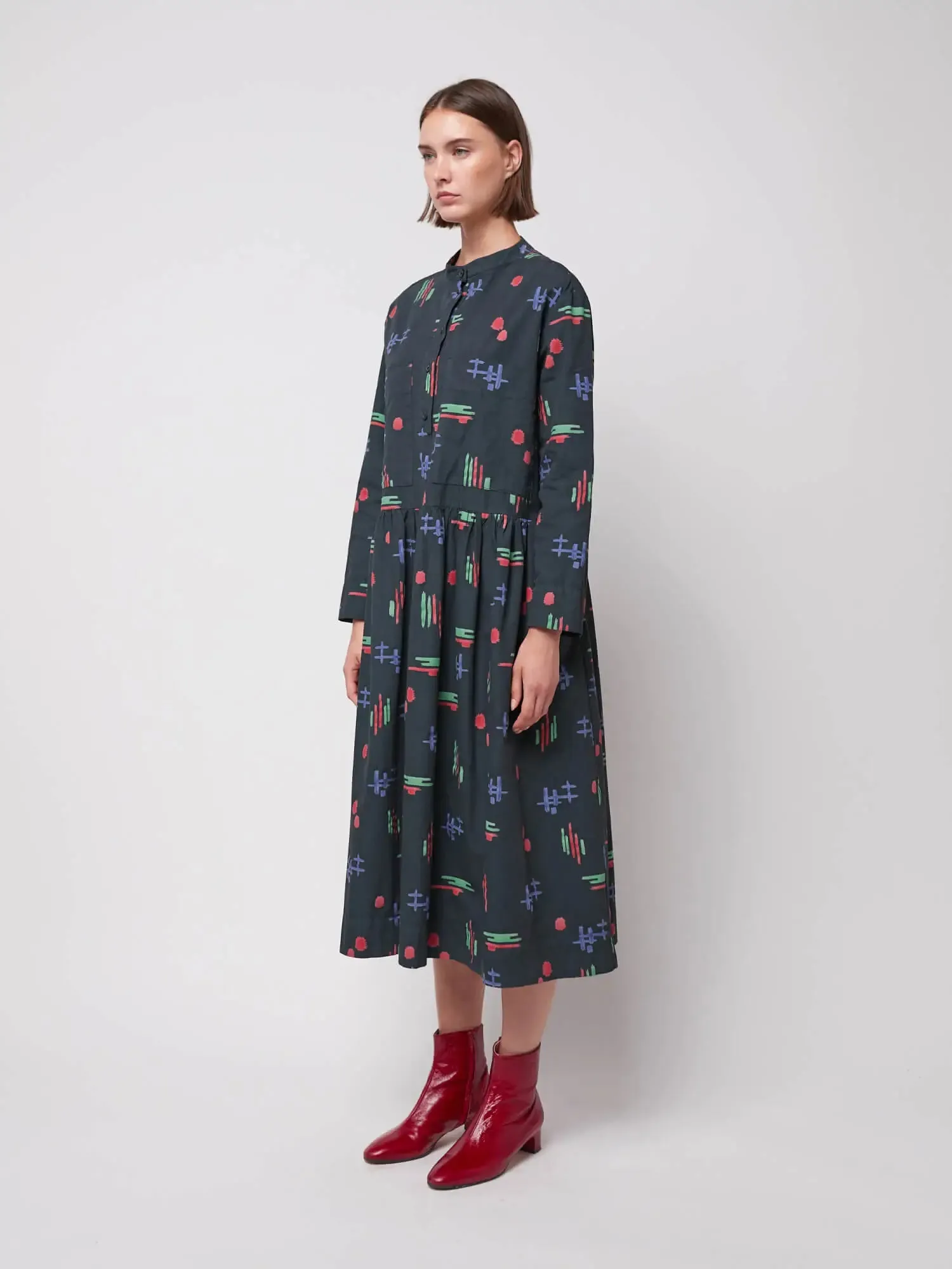 Multicolor print loose fit dress