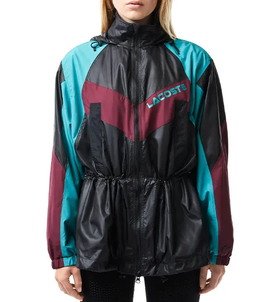 Adjustable Waist Black and Ocelle-Zin-Zin Colourblock Hooded Jacket with Oversized Fit