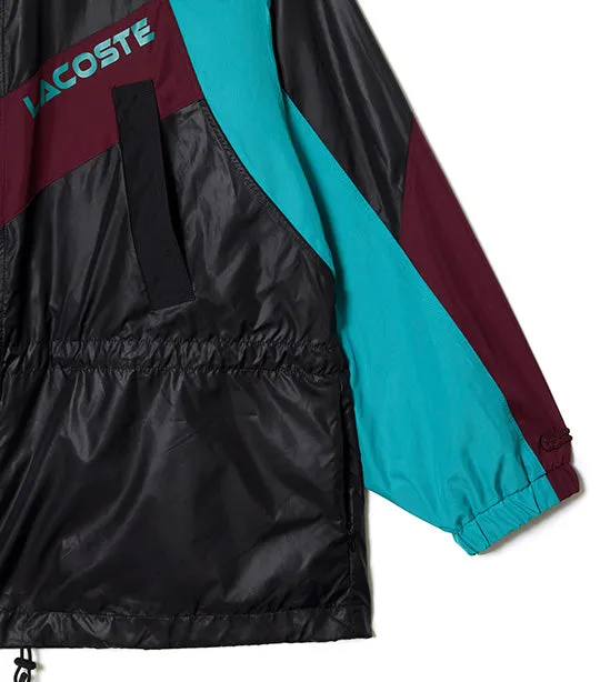 Adjustable Waist Black and Ocelle-Zin-Zin Colourblock Hooded Jacket with Oversized Fit
