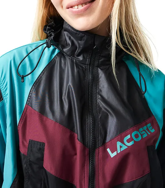 Adjustable Waist Black and Ocelle-Zin-Zin Colourblock Hooded Jacket with Oversized Fit