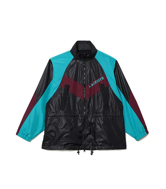 Adjustable Waist Black and Ocelle-Zin-Zin Colourblock Hooded Jacket with Oversized Fit