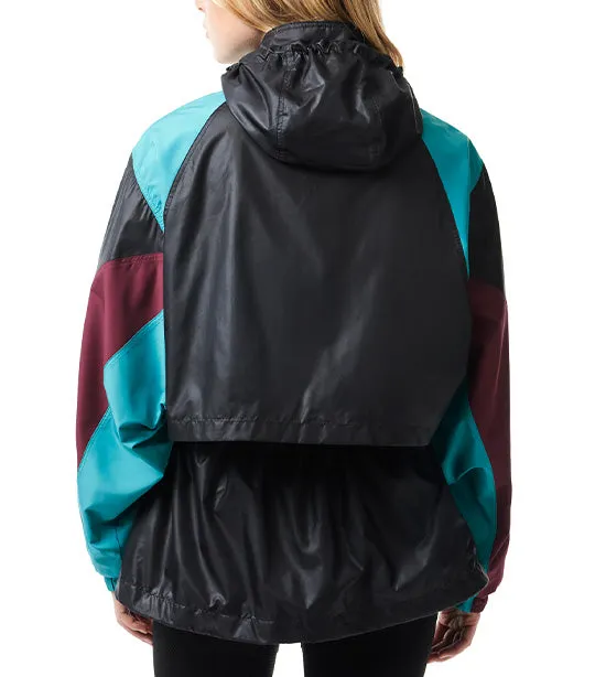 Adjustable Waist Black and Ocelle-Zin-Zin Colourblock Hooded Jacket with Oversized Fit