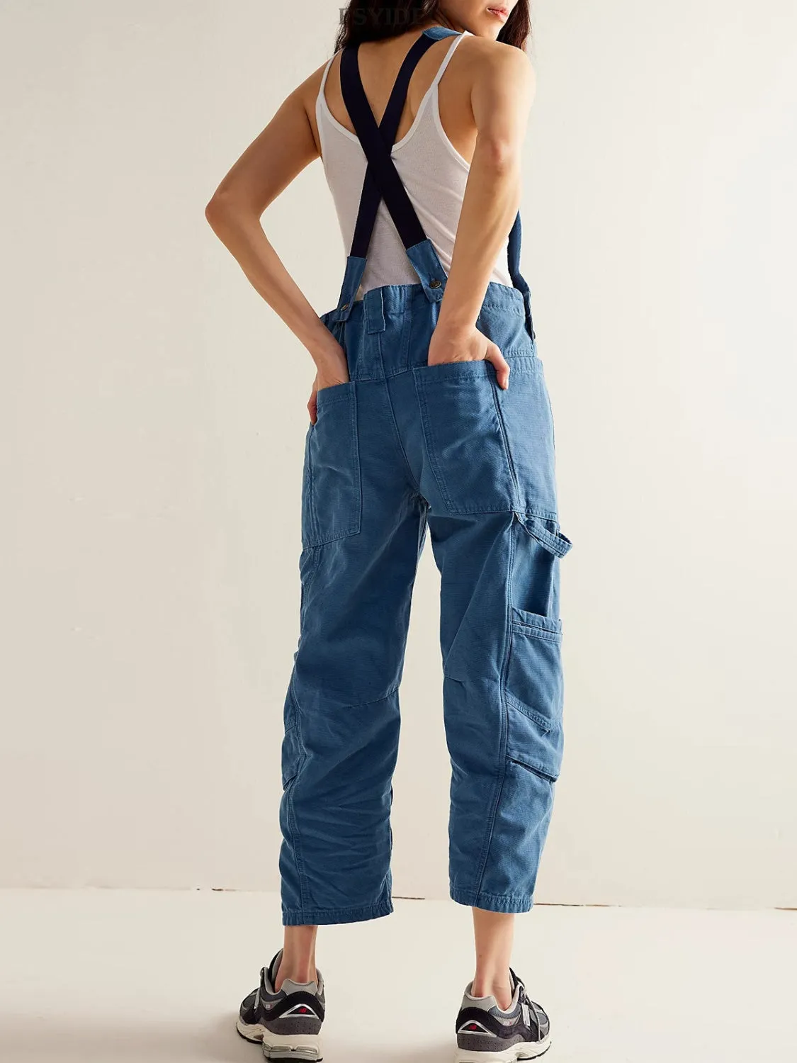 Pocketed Wide Strap Denim Overalls - 4 Colors