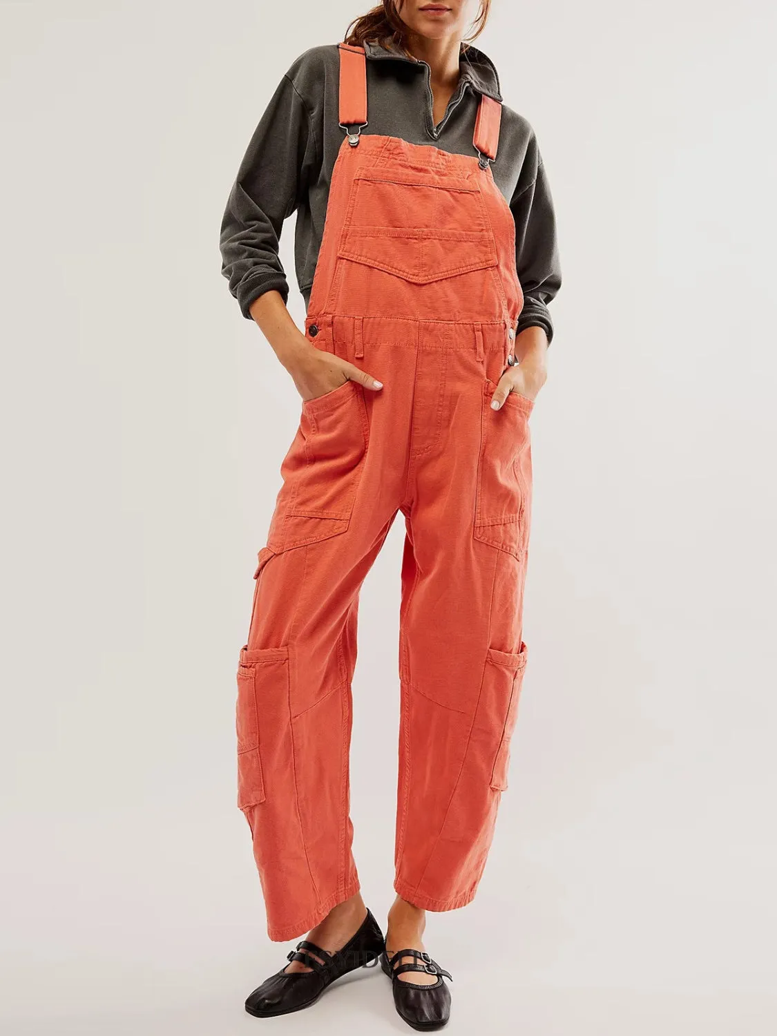 Pocketed Wide Strap Denim Overalls - 4 Colors