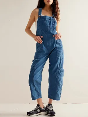 Pocketed Wide Strap Denim Overalls - 4 Colors