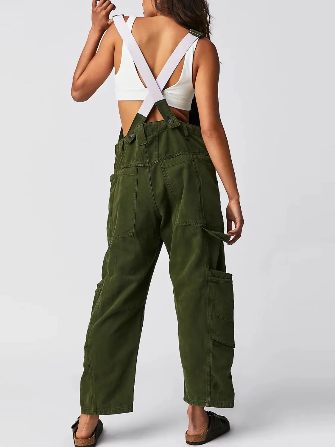 Pocketed Wide Strap Denim Overalls - 4 Colors