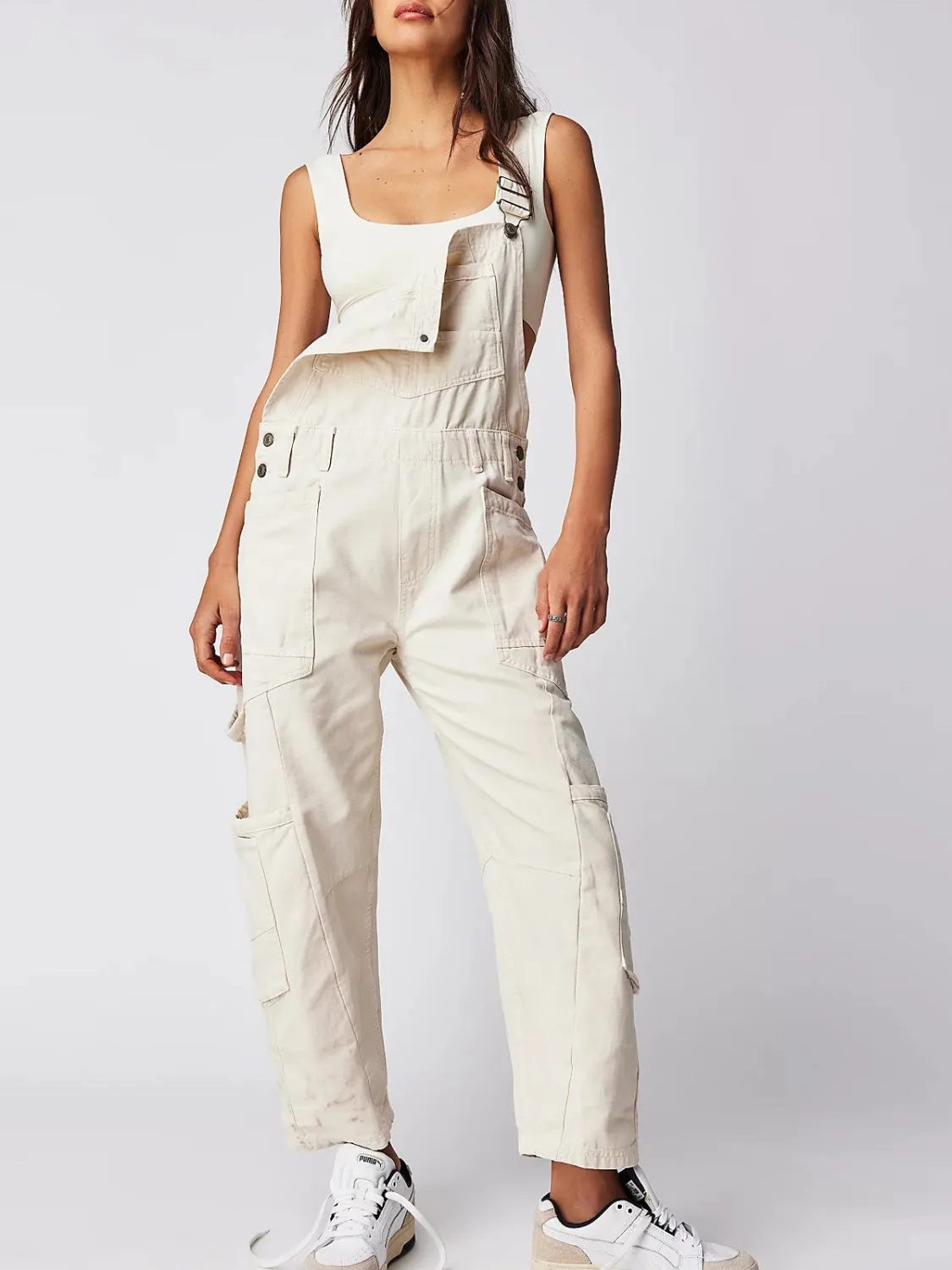 Pocketed Wide Strap Denim Overalls - 4 Colors