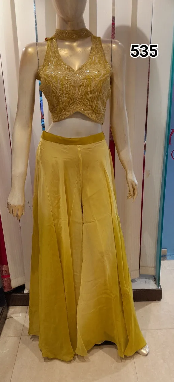 PRE STITCHED MUSTARD YELLOW SHARARA SET