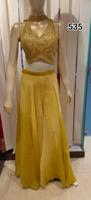 PRE STITCHED MUSTARD YELLOW SHARARA SET