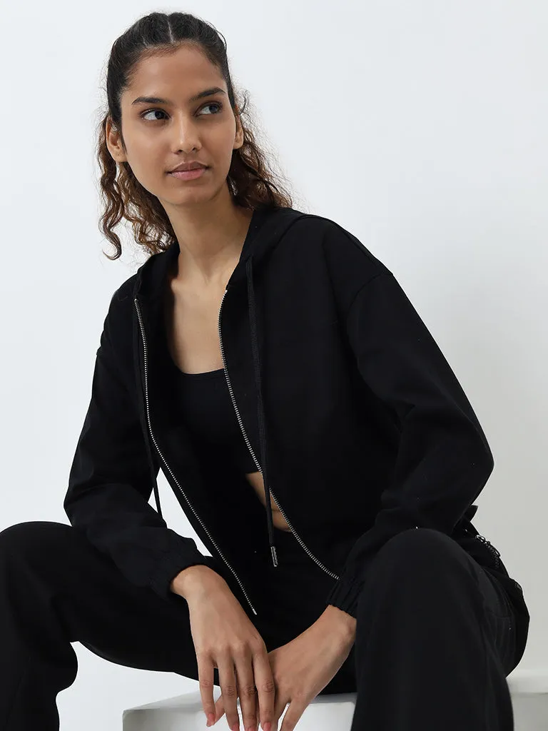 Studiofit Black Hooded Cotton Jacket