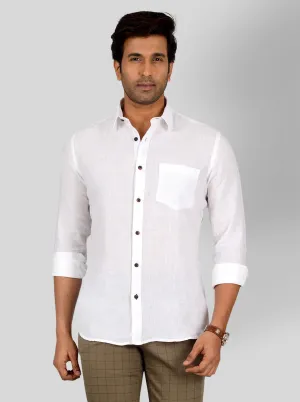 Vanilla White Self Textured Tailored Fit Casual Shirt | JadeBlue