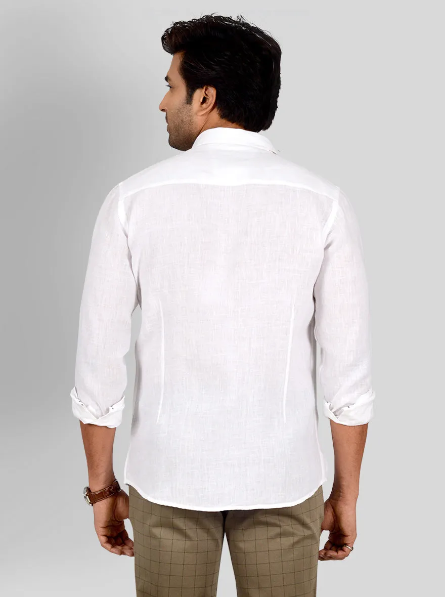 Vanilla White Self Textured Tailored Fit Casual Shirt | JadeBlue