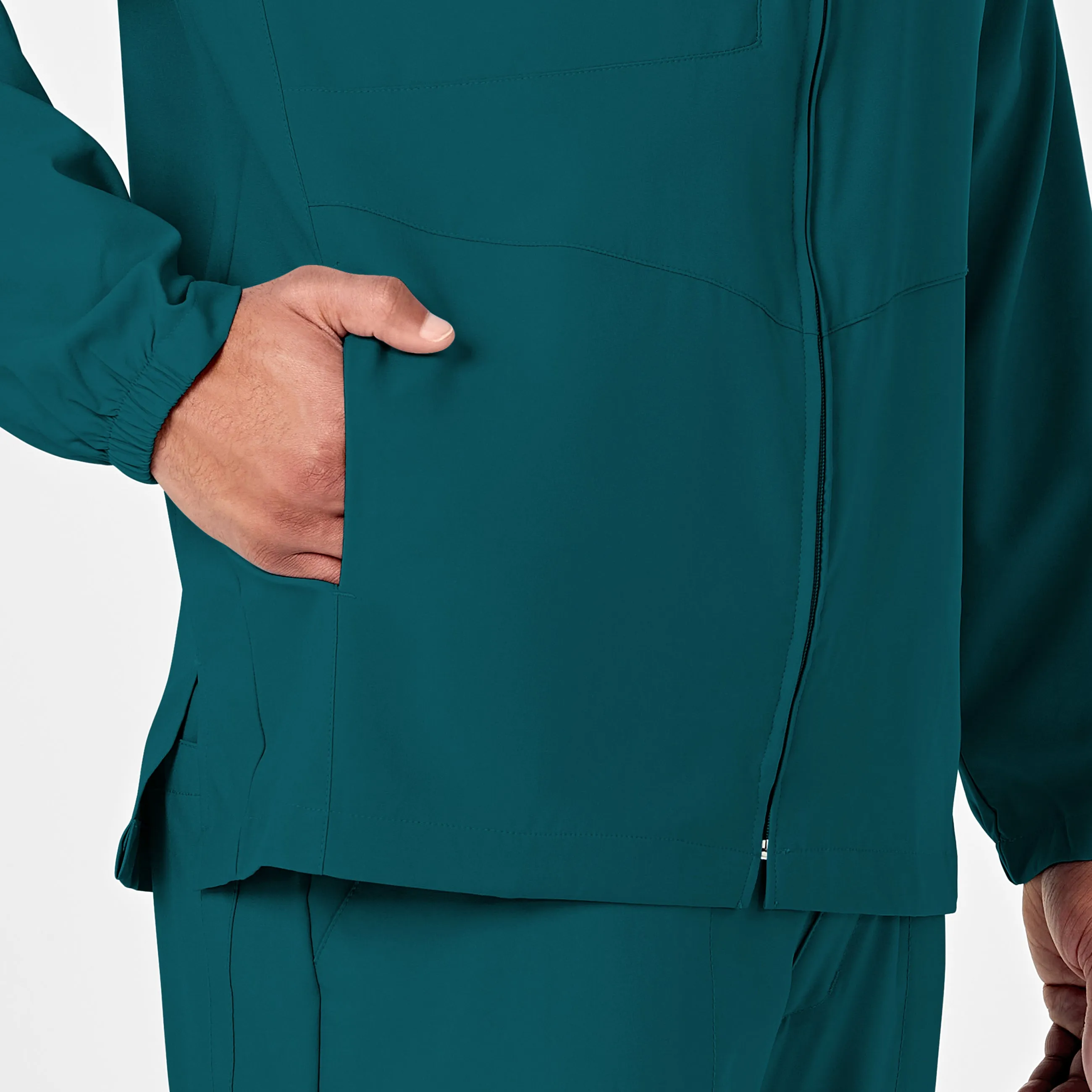 W123 Mens Zip Front Warm Up Scrub Jacket - Caribbean