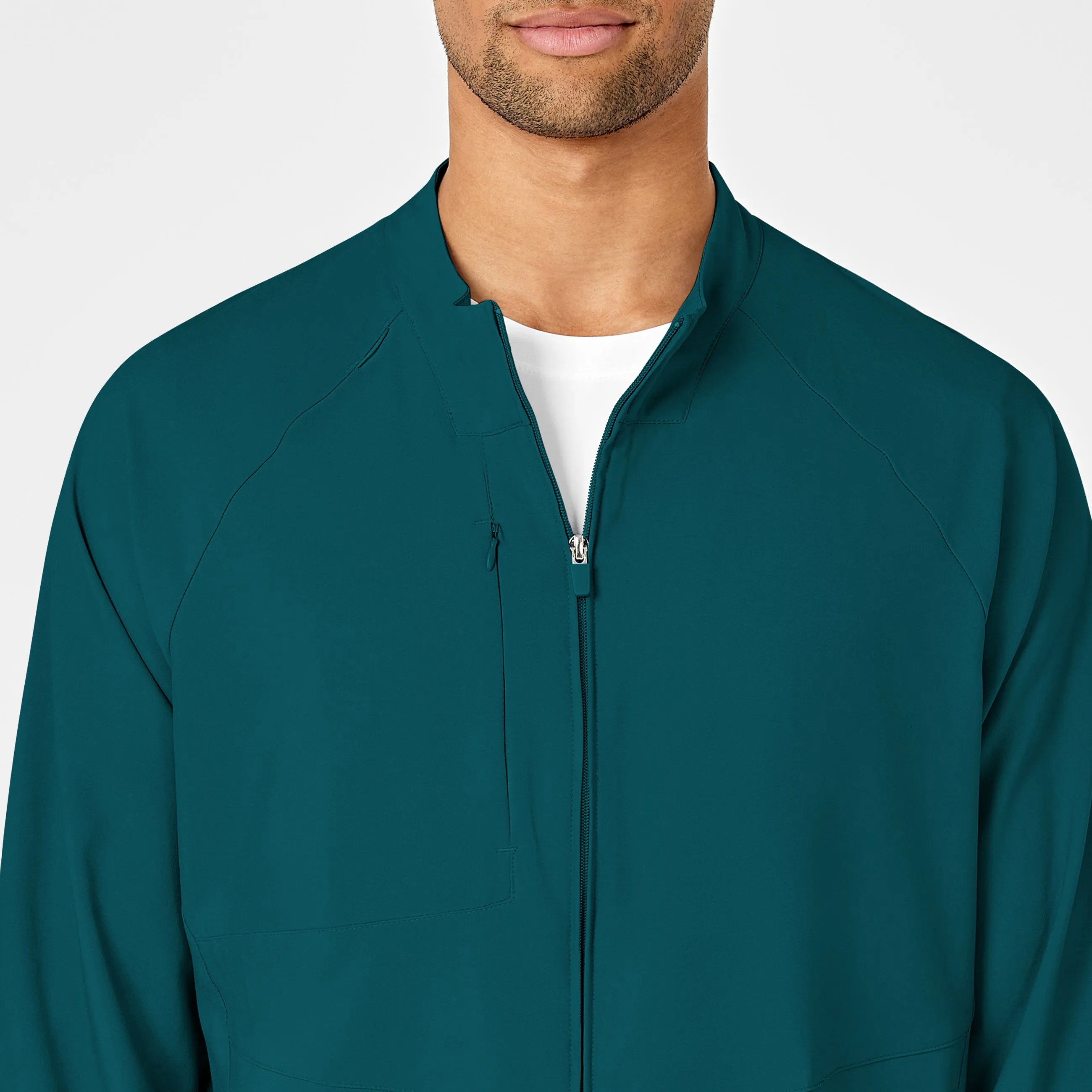 W123 Mens Zip Front Warm Up Scrub Jacket - Caribbean