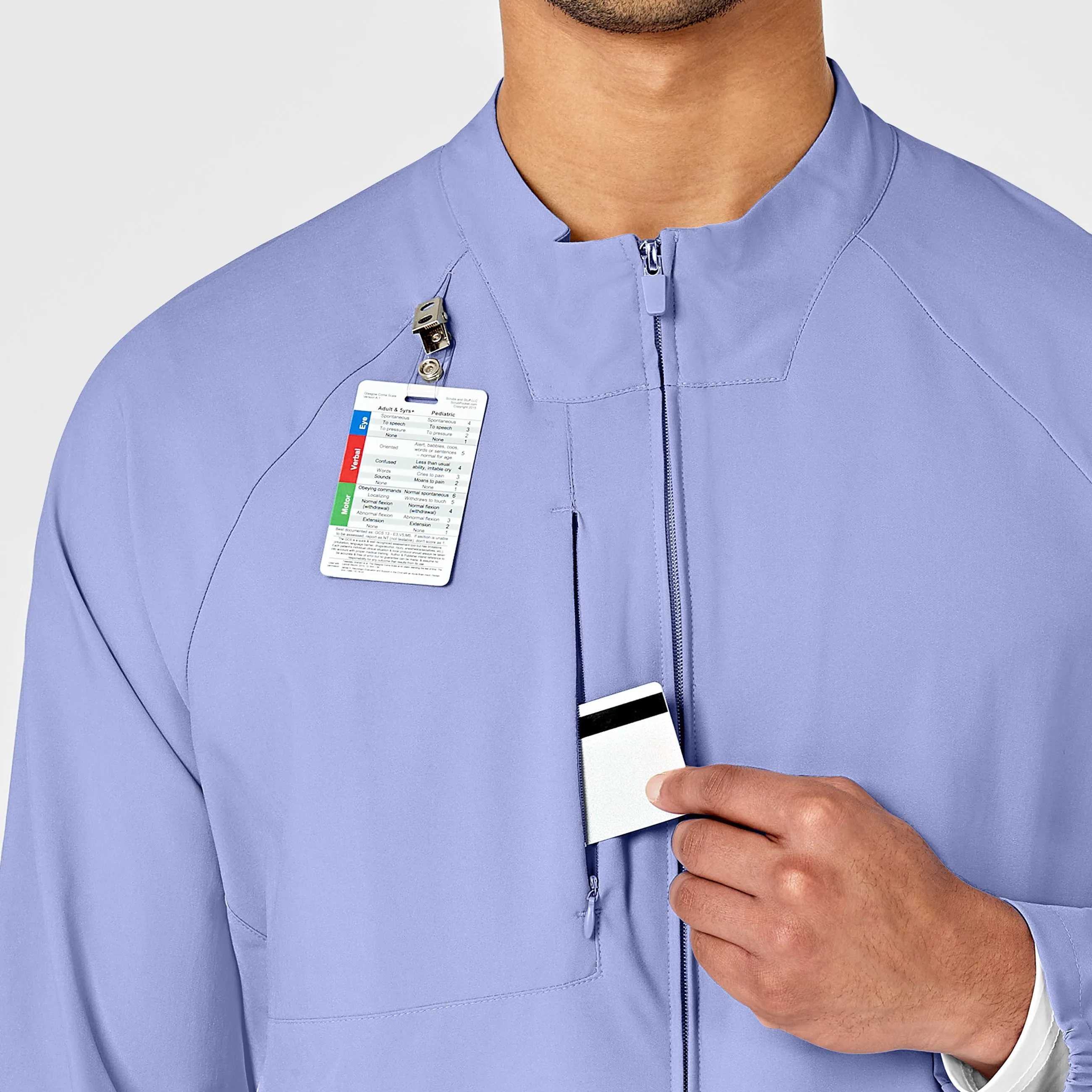 W123 Mens Zip Front Warm Up Scrub Jacket - Ceil Blue