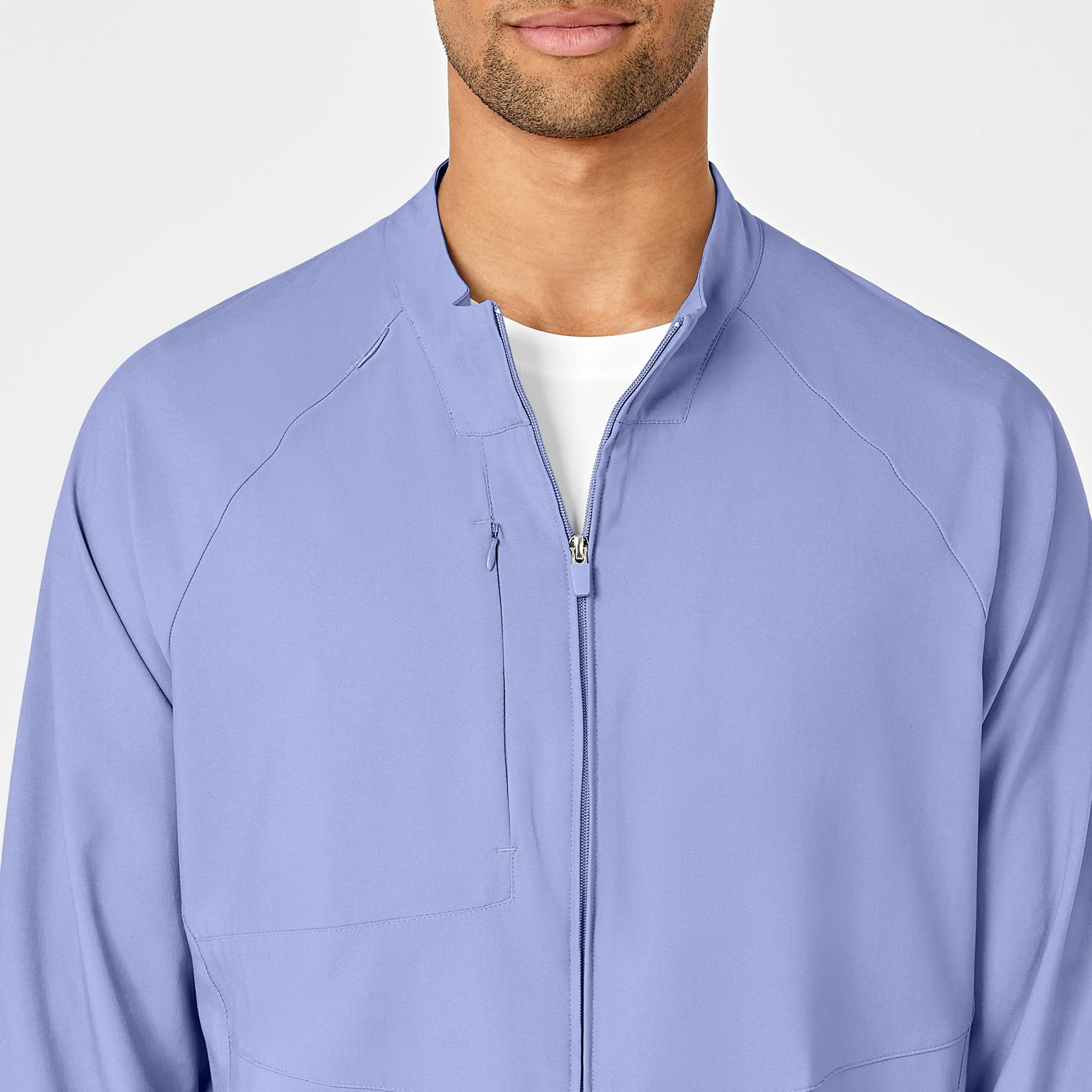 W123 Mens Zip Front Warm Up Scrub Jacket - Ceil Blue