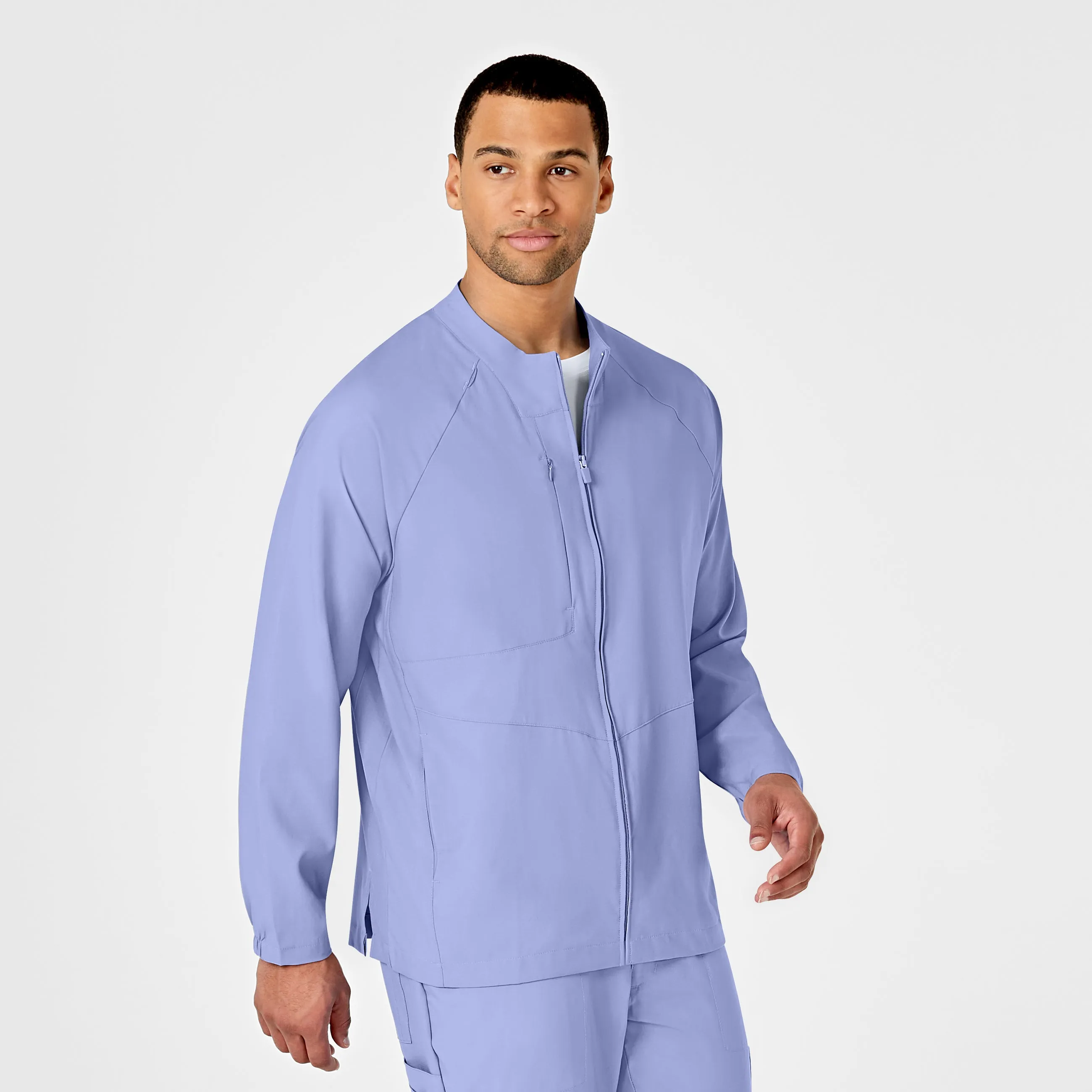W123 Mens Zip Front Warm Up Scrub Jacket - Ceil Blue