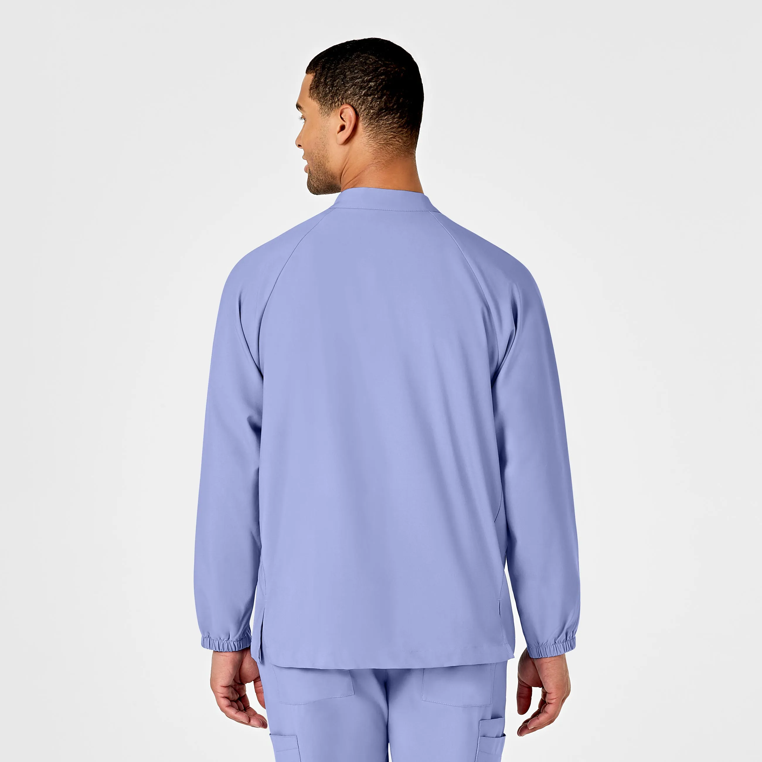W123 Mens Zip Front Warm Up Scrub Jacket - Ceil Blue