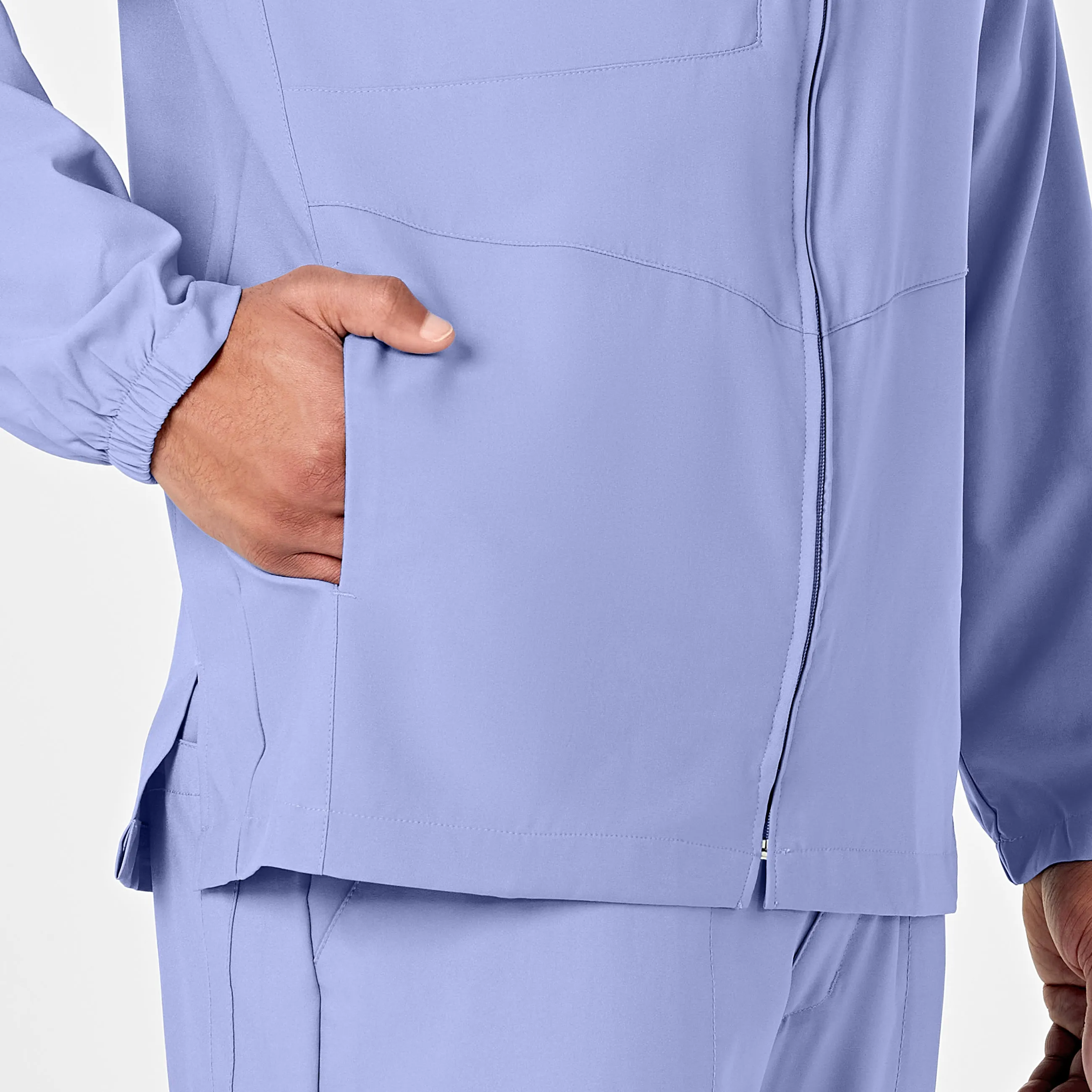 W123 Mens Zip Front Warm Up Scrub Jacket - Ceil Blue
