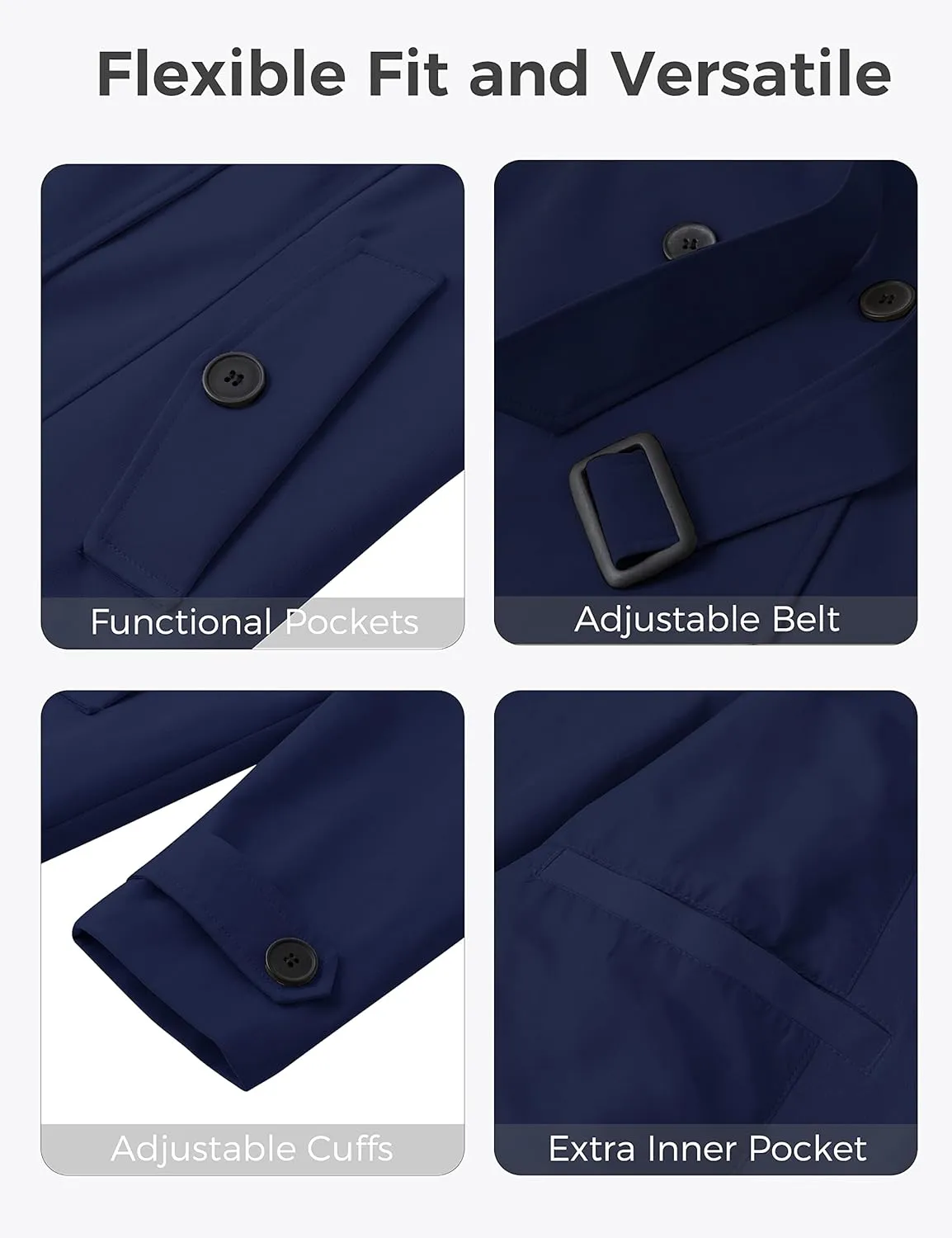 wantdo Women's Plus Size Trench Coat Double-Breasted Waterproof Lapel Overcoat Stylish Pea Coat with Detachable Hood